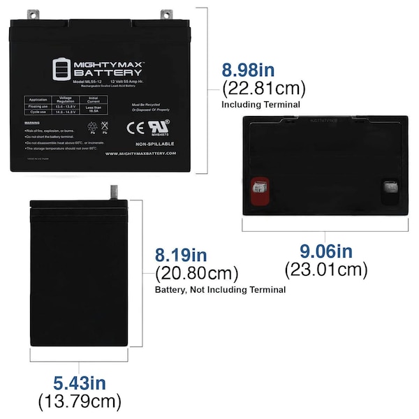 12V 55AH Battery For Merits Vision Super P327/P327-2 Power Chair - 2PK